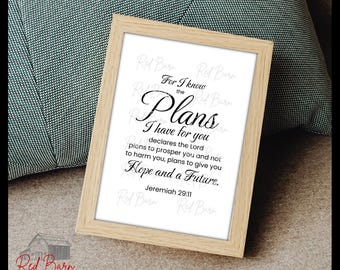 Jeremiah 29:11, 5x7 inch Digital Print, Wall Decor Scripture, Instant Printable Download DIY