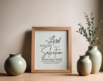 Psalm 27:1, 5x7 inch Digital Print, Wall Decor Scripture, Instant Printable Download DIY