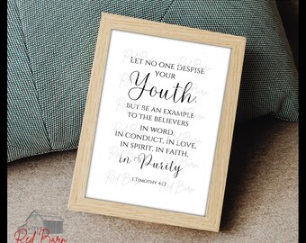1 Timothy 4:12, 5x7 inch Digital Print, Wall Decor Scripture, Instant Printable Download DIY