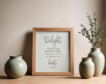 Psalm 37:4, 5x7 inch Digital Print, Wall Decor Scripture, Instant Printable Download DIY