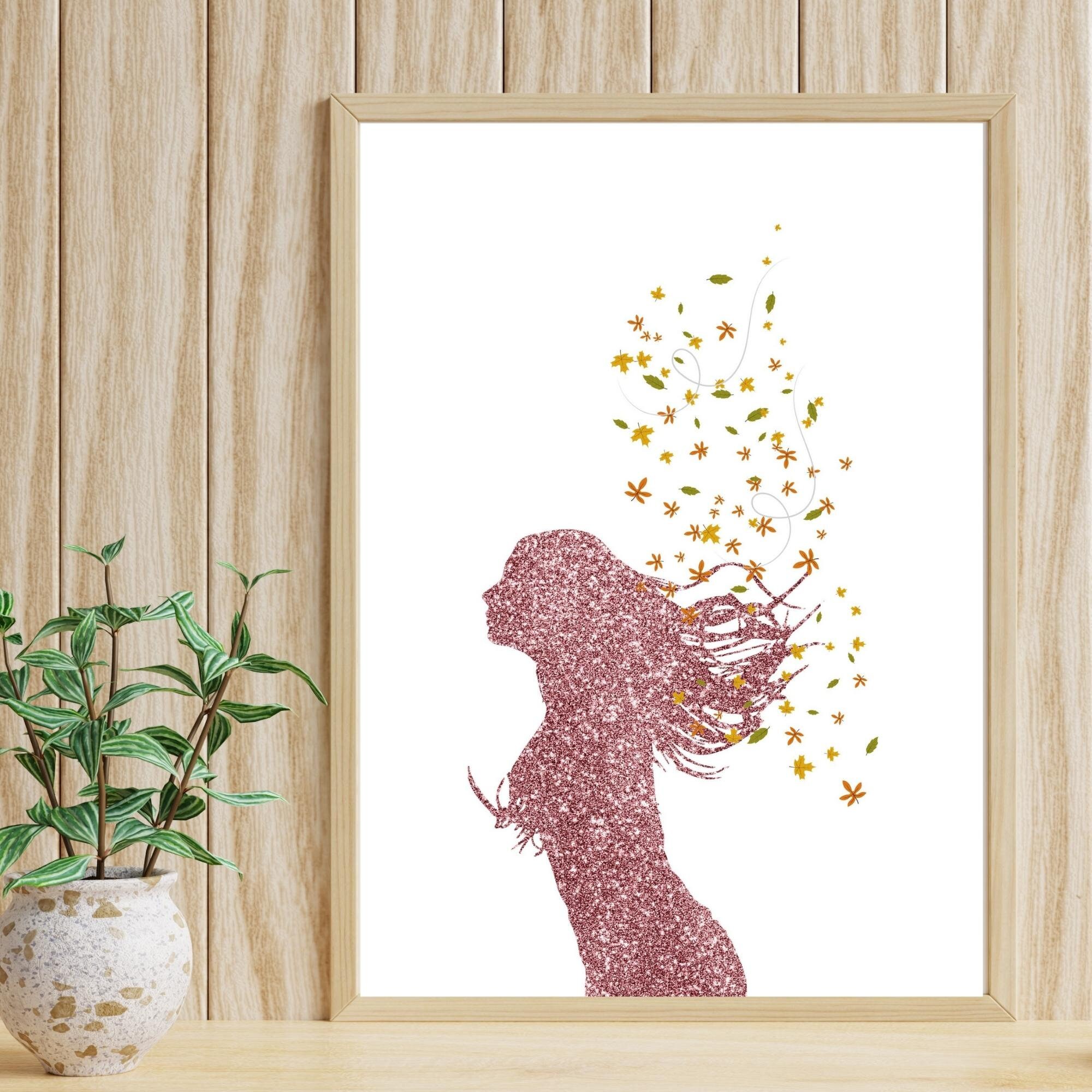 Woman Silhouette Wall Art, Minimalist Wall Art, Printed Poster, Glitter ...
