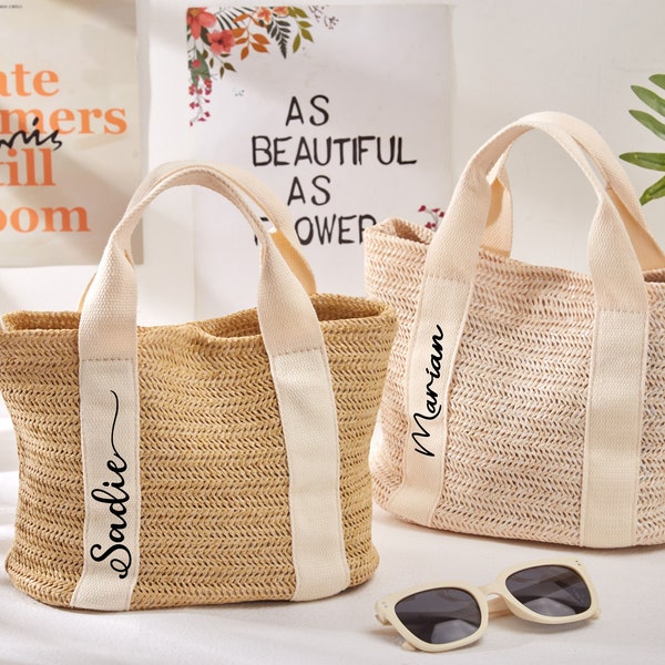 Custom Burlap Tote Bag,Personalized Straw Bag,Beach Bag,Bridesmaid Bags, Bachelorette Party Bags, Bridesmaid proposal, Girls Trip Bag