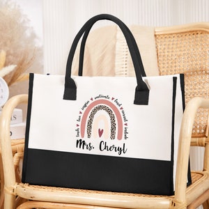 Aunool Embroidery Initial Canvas Bag with Zipper Pockets and Makeup Bag, Tote Bags for School Personalized Teacher Gifts for Women, Bride to Be
