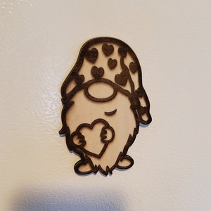 Engraved Gnome Wood Magnet, laser engraved, fridge magnet, refrigerator magnet, gnome magnet