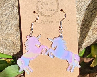 Acrylic Unicorn Earrings, Stirling Silver hooks, Unicorn Jewelry, Statement Earrings, fashion accessory, 925 silver
