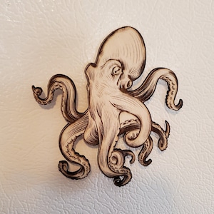 Engraved Octopus Magnet, laser engraved, fridge magnet, refrigerator magnet, octopus magnet