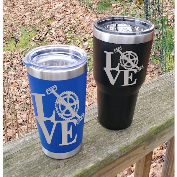 Engraved Love Cycling tumbler, cycling gift, 20oz, 30oz, laser engraved, engraved sports bottle,personalized gift