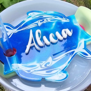 30oz, 40oz or 60oz Stanley Dolphin Name Tag, Personalized Dolphin Topper, Stanley Tumbler Name Plate, Topper, Personalized Stanley Accessory