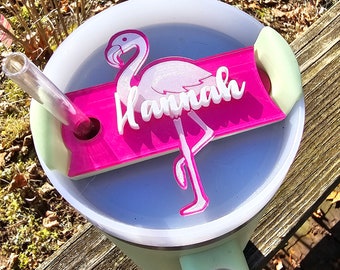 30oz, 40oz or 60oz Stanley Flamingo Name Tag, Personalized Flamingo Topper, Stanley Tumbler Name Plate, Topper, Personalized Accessory