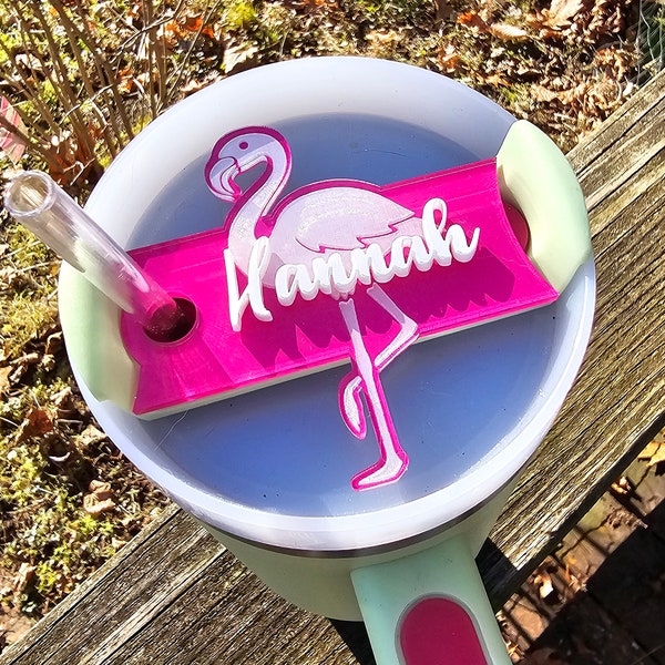 30oz, 40oz or 60oz Stanley Flamingo Name Tag, Personalized Flamingo Topper, Stanley Tumbler Name Plate, Topper, Personalized Accessory