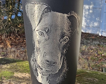 Engraved Pet Portrait tumbler, pet memorial, engraved tumbler, personalized tumbler, 20oz, 30oz, laser engraved