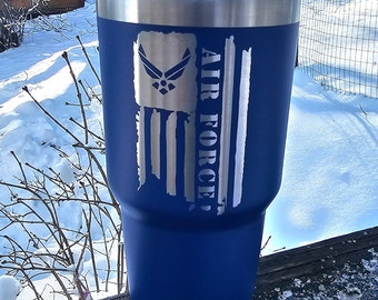 Engraved Air Force Tumbler, 20oz, 30oz, laser engraved, personalized gift, coffee mug, travel mug, military gift