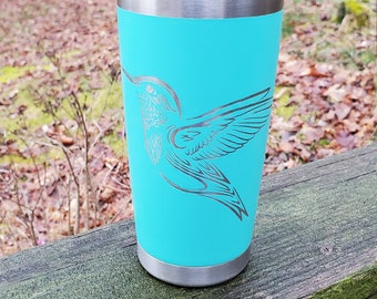 Engraved Hummingbird Tumbler, 20oz, 30oz, laser engraved, personalized gift, travel mug, coffee mug