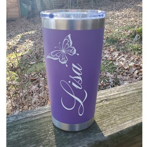 Personalized Butterfly Tumbler, 20oz, 30oz, engraved tumbler, laser engraved, personalized gift, coffee cup, travel mug