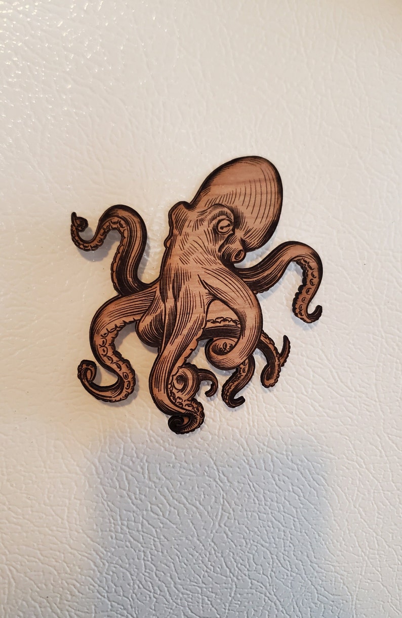 Engraved Octopus Magnet, Laser Engraved, Fridge Magnet, Refrigerator ...