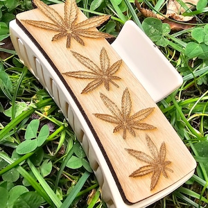 Large Hair Claw Clip, Engraved Pot Leaf, Hair accessory, Hair Clip, Custom Claw Clip