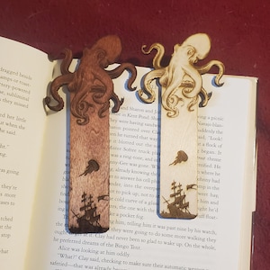 Engraved Octopus Wooden Bookmark, engraved bookmark, book accessory, personalized gift, bookworm, personalized bookmark, teacher gift