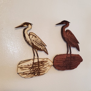 Engraved Heron Wood Magnet, refrigerator magnet, laser engraved, kitchen decor, bird magnet