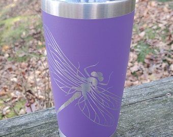 Engraved Dragonfly tumbler, 20oz, 30oz, laser engraved, coffee mug, personalized tumbler, travel mug, engraved gifts, personalized gift