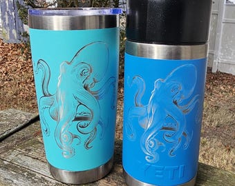Engraved Octopus 20oz Tumbler, travel mug, coffee mug, laser engraved, ocean theme, personalized gift