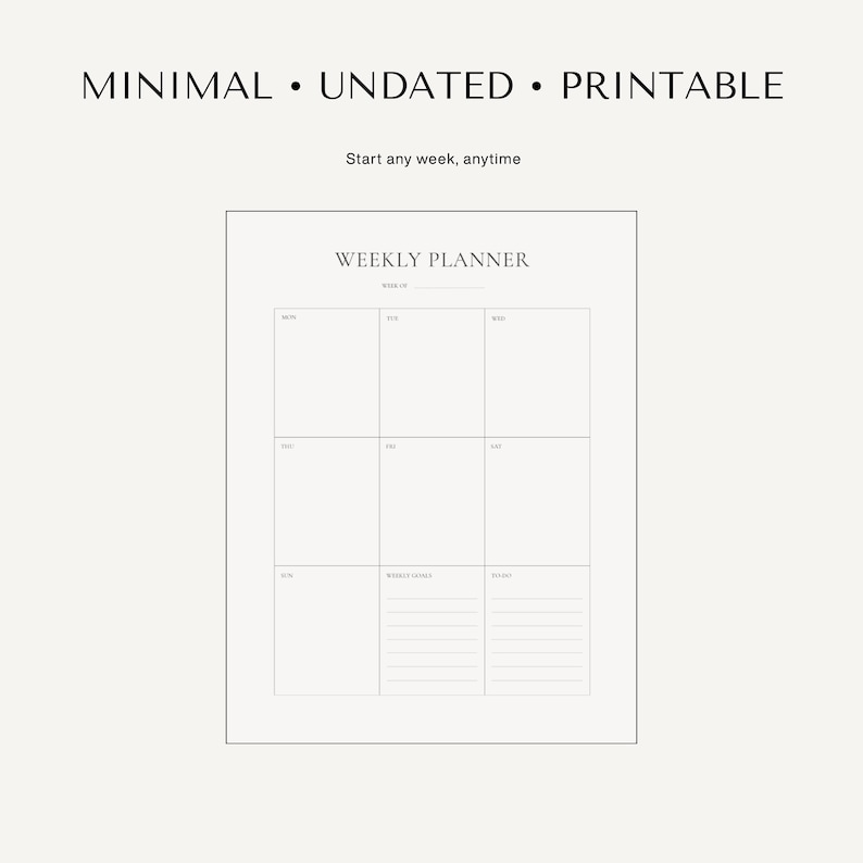 Minimalist Weekly Planner Printable | Undated Weekly Reset Planner PDF ...