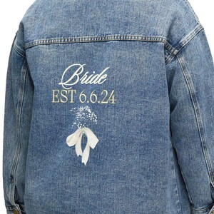Personalised Bride Reception Denim Bridal Jacket Bachelorett Hen Wedding Party  Bridal Jacket Over Wedding Dress Custom Wedding Denim Jacket