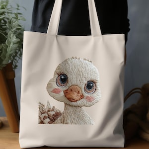Schattig gansje namaak geborduurd T-shirt draagtas AI gegenereerd appliqué ontwerp baby dier vogel minnaar cadeau idee kleding accessoires cadeau oma