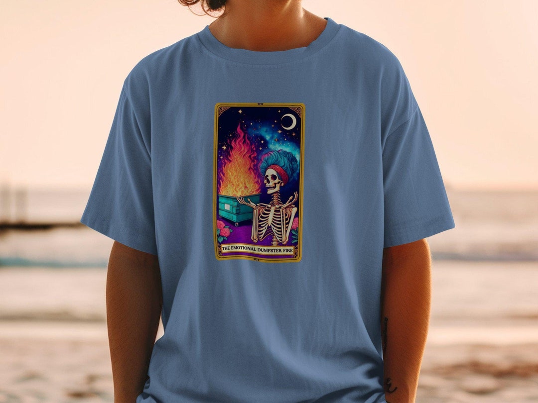 Emotional Dumpster Fire Tarot Card Art Skeleton Graphic Shirt, Unique