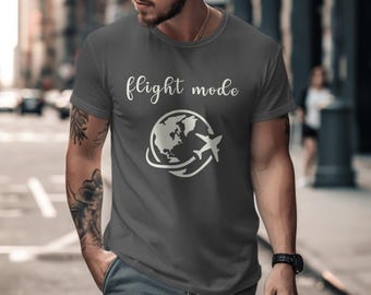 Flight Mode Travel T-Shirt: Globe & Airplane Graphic, Unisex Fit