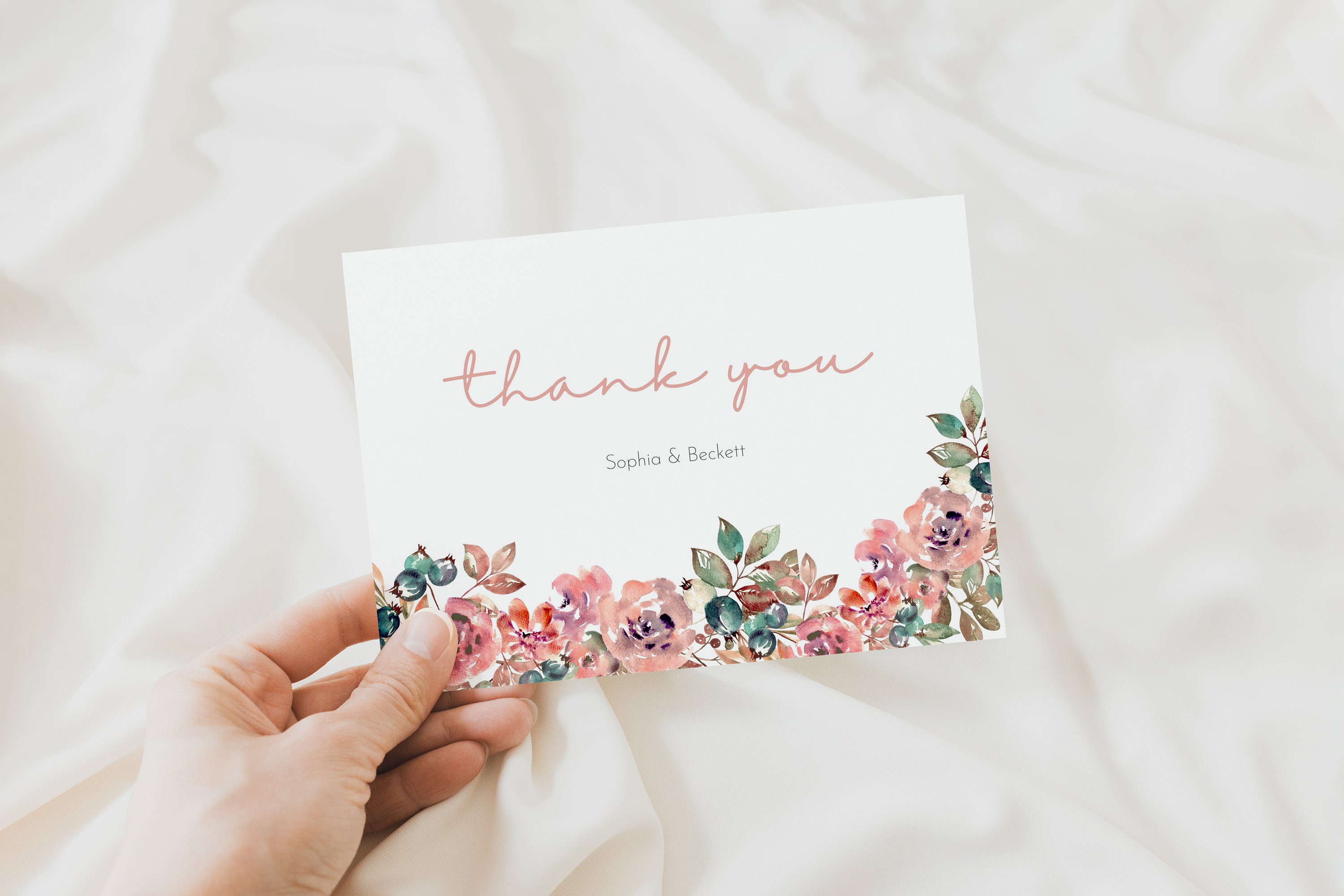 Floral Thank You Card Template | Printable Floral Template | DIY Thank ...