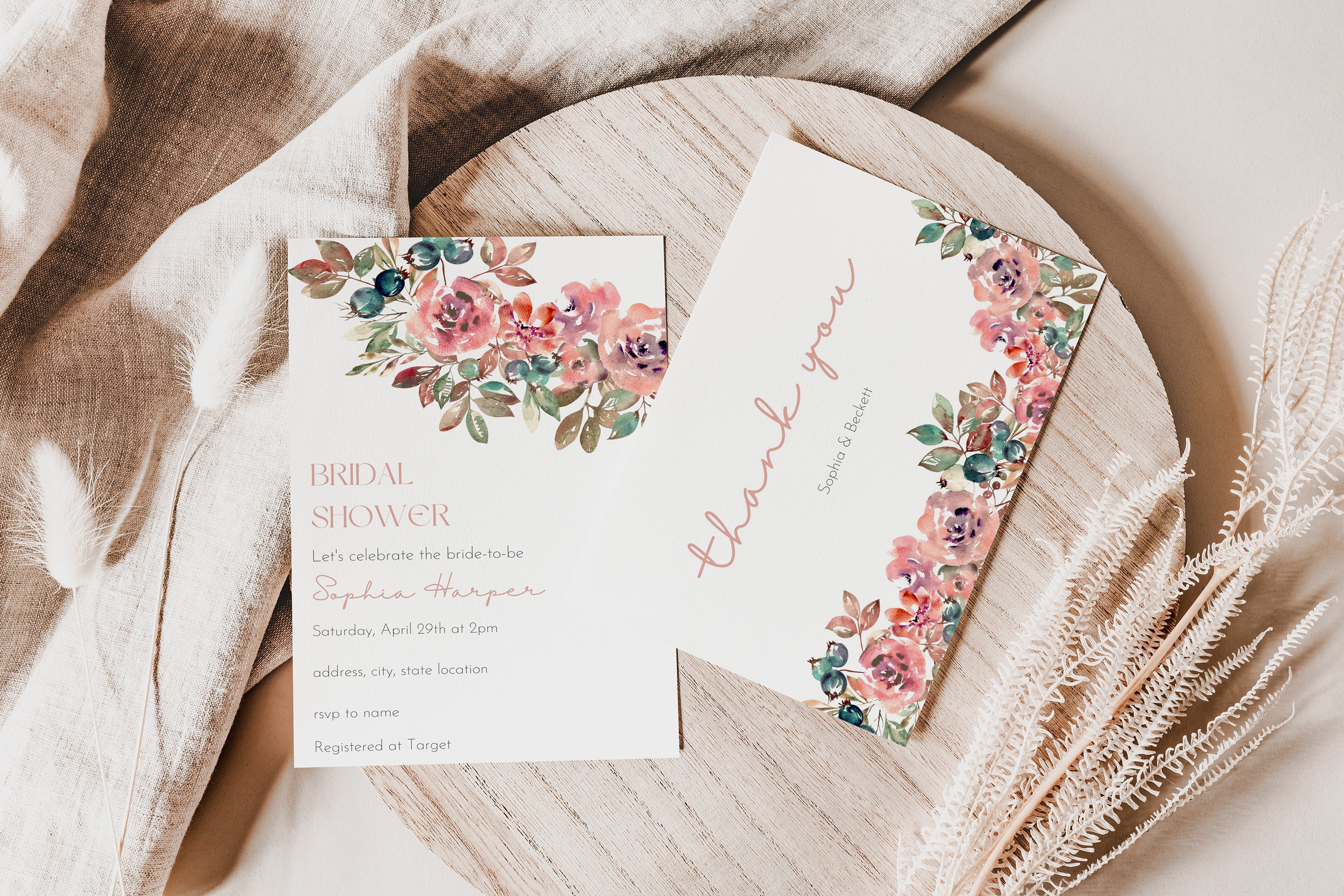 Floral Thank You Card Template | Printable Floral Template | DIY Thank ...