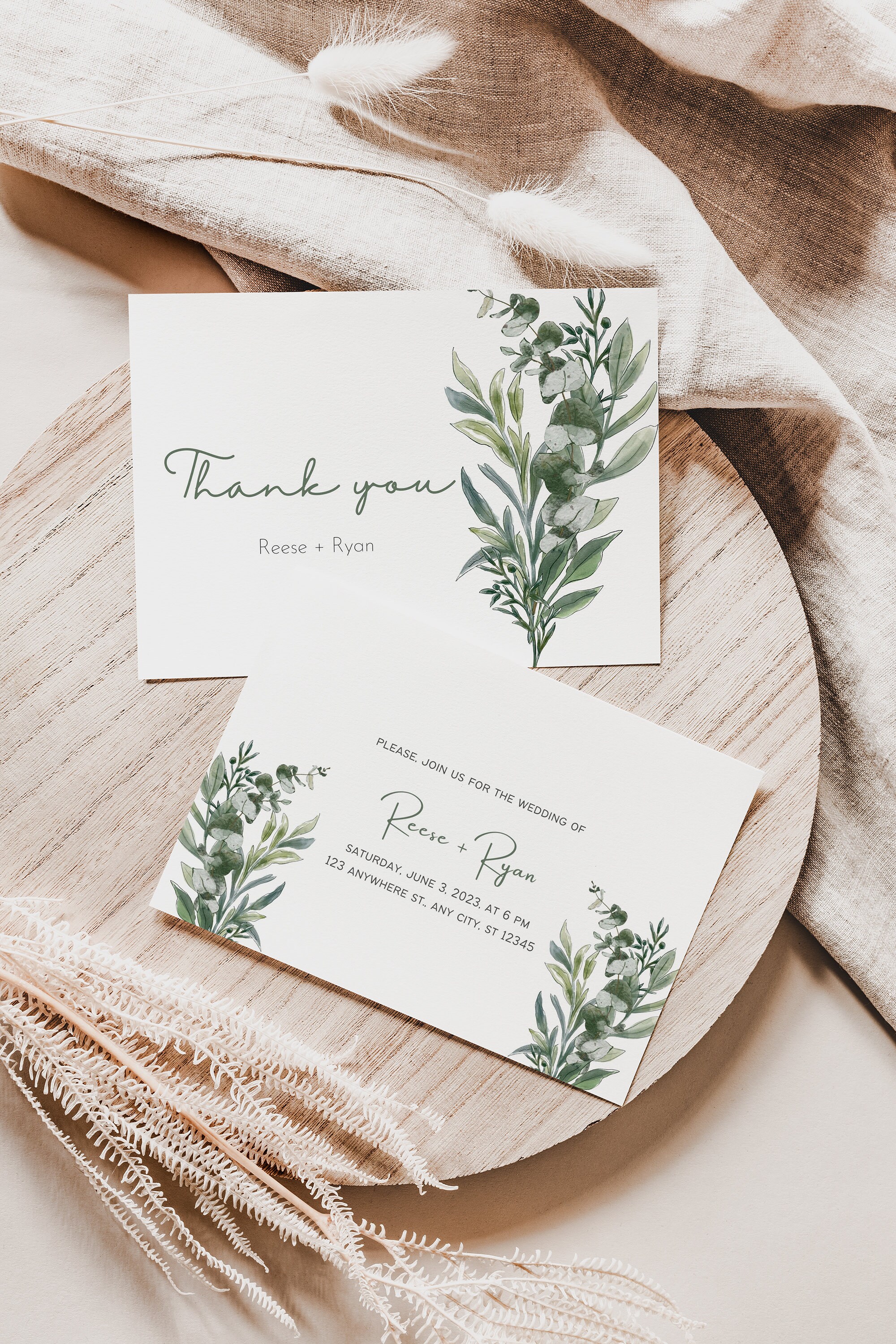 Green Floral Thank You Card Template | Printable Floral Template | DIY ...