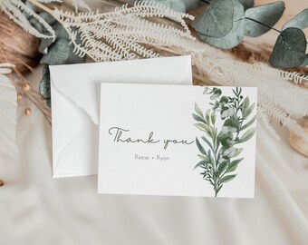 Green Floral Thank You Card Template | Printable Floral Template | DIY Thank You Card | Canva Template | Digital Download