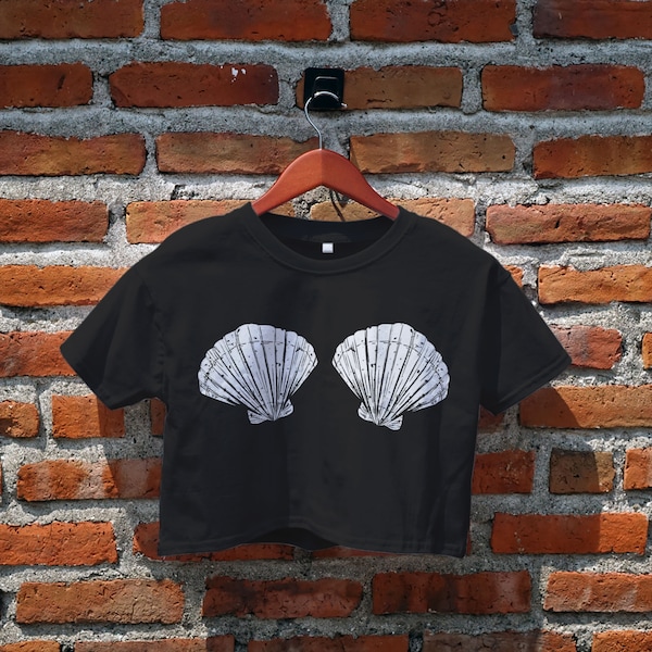 Sea Shell Bra Crop Top, Sea Shell Bikini Graphic Tees, Women's Crop Top, Y2K Crop Tee, Beach Shirt, Summer Vibes, Aesthetic Tee