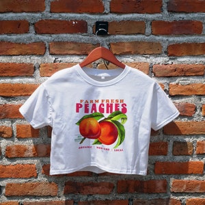 Farm Fresh Peaches Crop Top, Aesthetic tee, Women's Crop Top, Peach Crop Tee, Vintage Y2K shirt, Gifts Idea