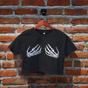 Skeleton Hand Grabbing Crop Top, Skeleton, Gothic shirt, Goth Girl, Women's Crop Top, Y2K Crop Tee, Aesthetic Tee, Gifts Idea