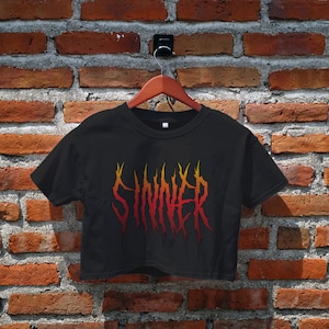 Sinner Crop Top, Grunge Shirt, Goth, Gothic Shirt, Women&#39;s Crop Top, Crop Tee, Y2K Tee, Cropped Shirt, Gifts Idea