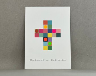 Karte Konfirmation / Konfirmationskarte / Motiv buntes Kreuz / Glückwunschkarte zur Konfirmation / neon