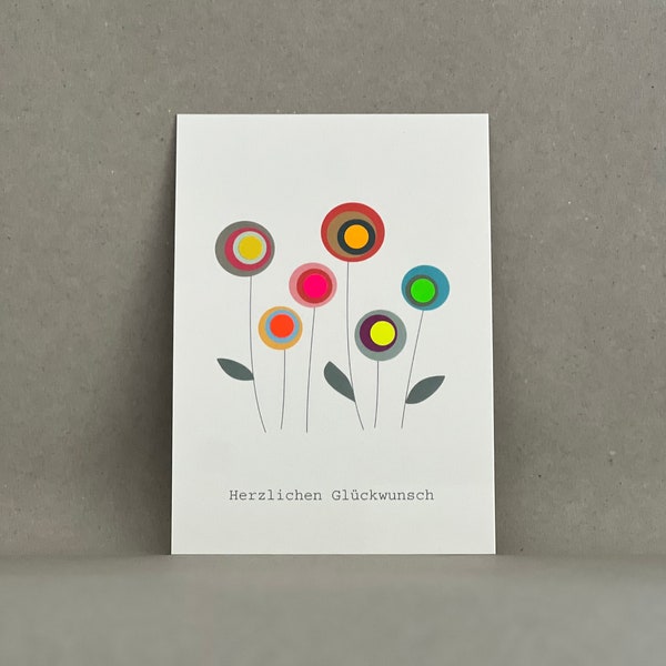 Card / congratulations card / “Congratulations” card / flower motif / neon
