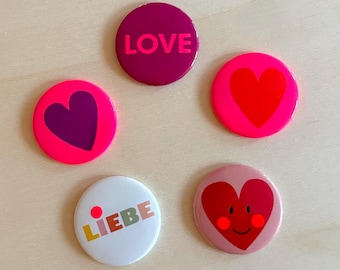 Colorful button or magnet / heart / heart face / LOVE / small gift for a birthday / Valentine's Day / wedding / neon