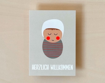 Minimalist birth announcement card / simple baby card / baby card / neon orange dots hand-glued / natural paper
