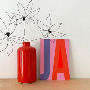 Hochzeitskarte JA / Holzkarte / Karte Typografie / neon