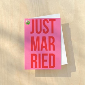 Modern "just married" wedding card / Colorful wedding card / Card for the bride and groom / Wedding card / Minimalist wedding card image 1