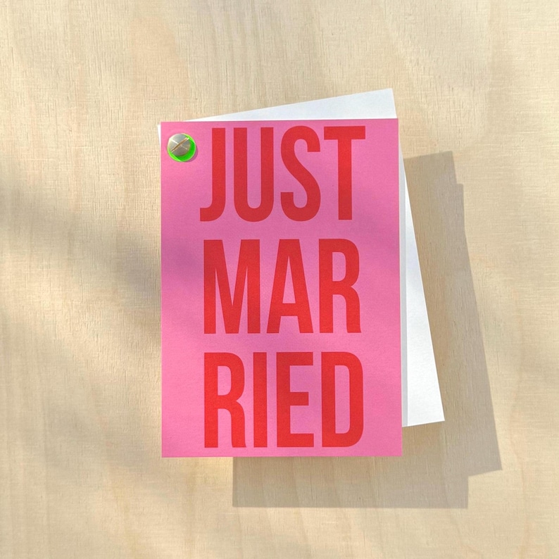Modern "just married" wedding card / Colorful wedding card / Card for the bride and groom / Wedding card / Minimalist wedding card image 1
