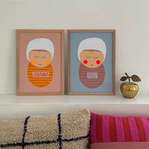 Poster zur Geburt / DIN A4  / Motiv Baby / Poster personalisierbar / Neonpunkte