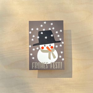 Weihnachtskarte Schneemann / „Frohes Fest“ / Neonpunkte