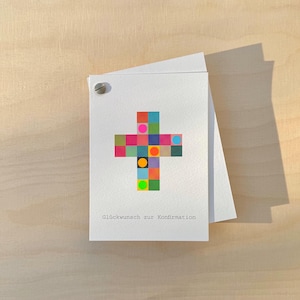 Konfirmationskarte Kreuz / Karte Konfirmation / Neonpunkte