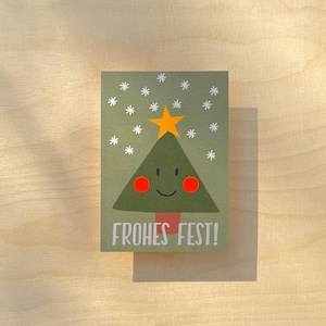 Weihnachtskarte Weihnachtsbaum / „Frohes Fest" / Neonpunkte