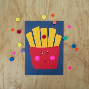 Karte Pommes / Einladungskarte Kindergeburtstag / Neonpunkte