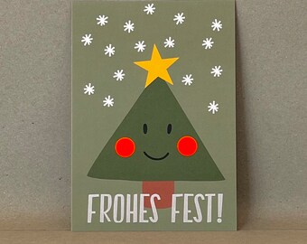 Weihnachtskarte / Karte „Frohes Fest" / Motiv Tannenbaum / neon